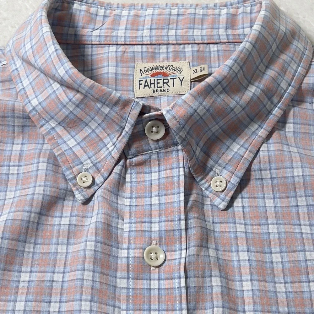 Faherty Button‎ Down Shirt Mens Sz XL Pink Plaid Long Sleeve
